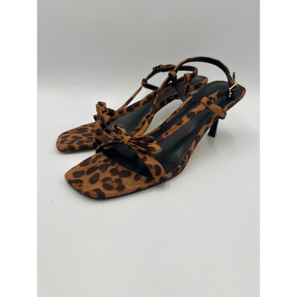 Marc Fisher LTD Shoes - Marc Fisher LTD Dalary Leopard Print T-Strap Kitten Heel Sandals Square Toe 8